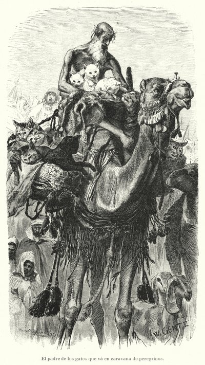 Vokter for katter som reiser med en karavane av pilegrimer (litho) av Karl Wilhelm Gentz