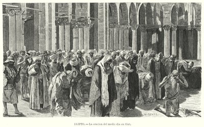 Middagsbønner i Asyut, Egypt (litho) av Karl Wilhelm Gentz