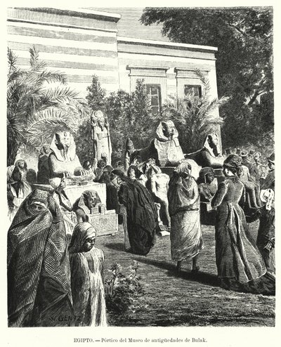 Portiko til det egyptiske antikvitetsmuseet, Bulaq, Kairo, Egypt (litho) av Karl Wilhelm Gentz