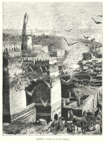 Landsby i Øvre Egypt (litho) av Karl Wilhelm Gentz