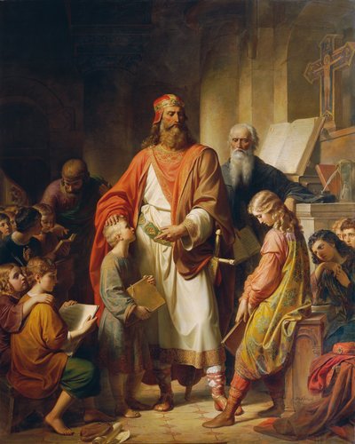 Charlemagne irettesetter de forsømmelige studentene av Karl von Blaas