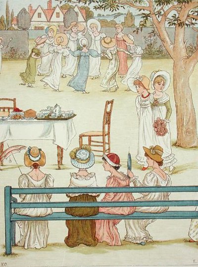 En hagefest (farge litho) av Kate (after) Greenaway