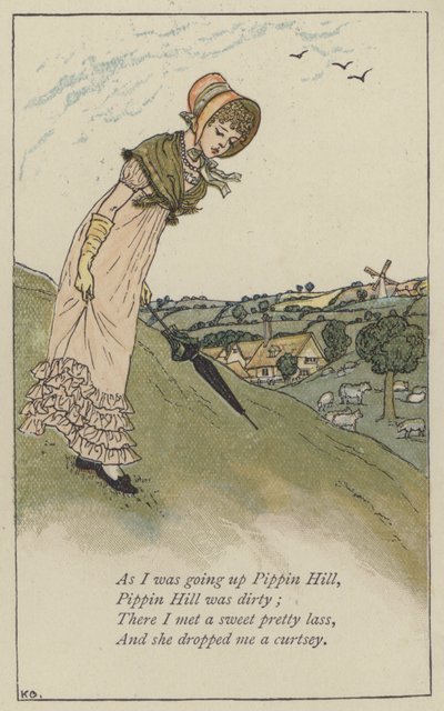Da jeg skulle opp Pippin Hill (farge litho) av Kate (after) Greenaway