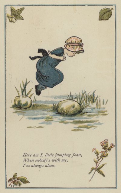 Her er jeg, lille hoppende Joan (farge litho) av Kate (after) Greenaway