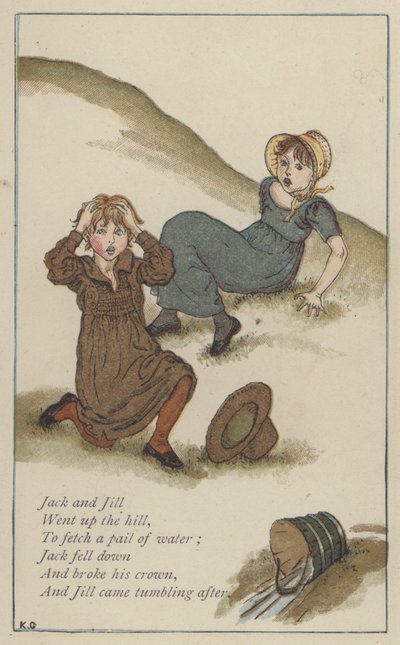 Jack og Jill (farge litho) av Kate (after) Greenaway