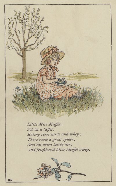 Little Miss Muffet (farge litho) av Kate (after) Greenaway