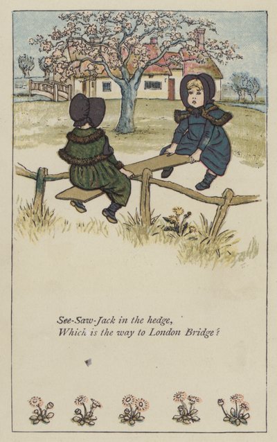 See-saw-Jack i hekken (farge litho) av Kate (after) Greenaway