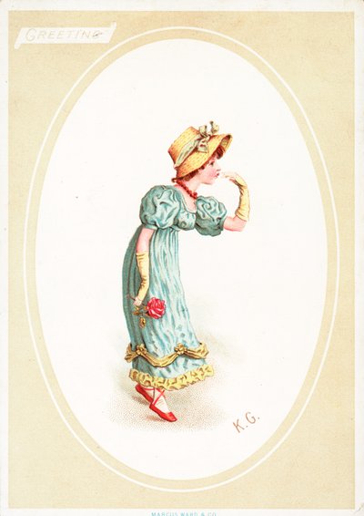 Gratulasjonskort (chromolitho) av Kate Greenaway
