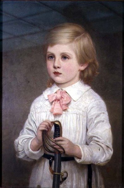 Et halvlangt portrett av major Sir Guy Colin Campbell, 4th Bt. som barn (signert) av Kate Perugini