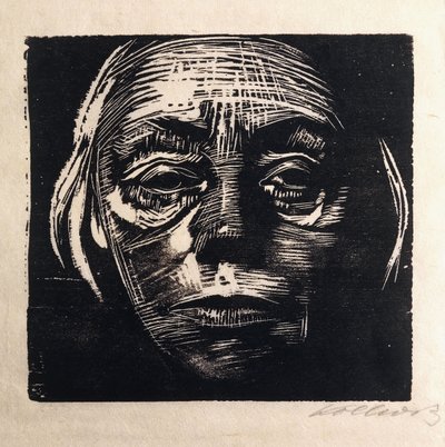 selvportrett i hele ansiktet; Selvportrett fra fronten, 1923 av Käthe Kollwitz