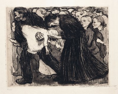 Påkjøre; Uberfahren, 1910 av Käthe Kollwitz