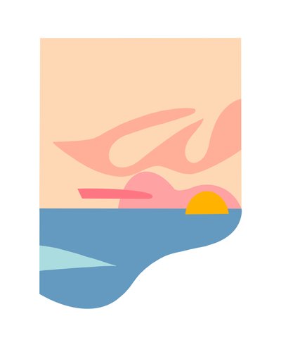 Korallhimmel, 2023 (digital illustrasjon fra original collage på papir) av Kathy Dunaway