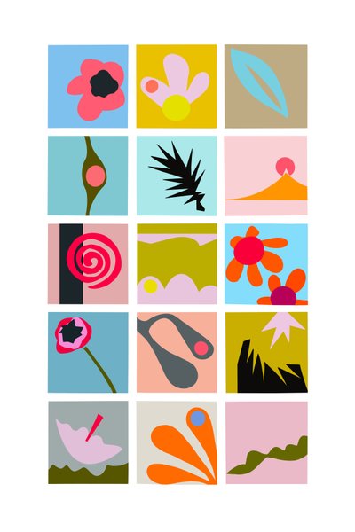 Utklippsrutenett, 2023 (digital illustrasjon fra original kollasj på papir) av Kathy Dunaway