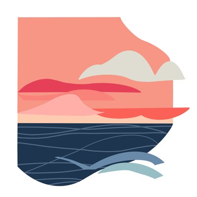 Indigohavet, 2023 (digital illustrasjon fra original papirkollasje) av Kathy Dunaway