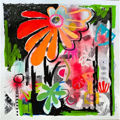 Rebel Bloom, 2025 (blandet teknikk på papir) av Kathy Dunaway