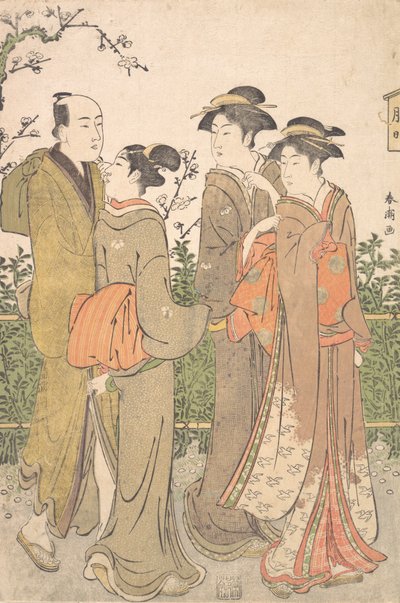 En gruppe på tre kvinner akkompagnert av en tjener, 1780-1795. av Katsukawa Shuncho