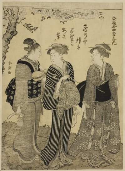 Cherry Blossoms in Spring, fra serien "Choicest Odes upon Flowers of the Four Seasons (Shuku awase, shiki no hana)" av Katsukawa Shuncho