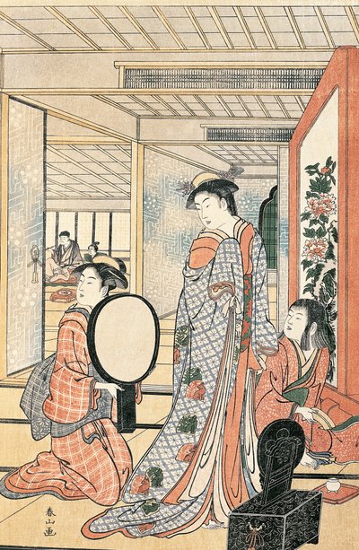 Kvinne foran speilet, av Katsukawa Shunsho (1726-1792), Japan Japanese Civilization av Katsukawa Shuncho