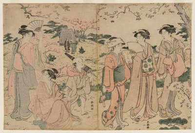 Kvinner ser på kirsebærblomster i Asukayama, 1780-tallet. av Katsukawa Shuncho