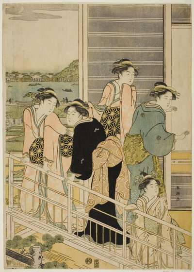 Kvinner på en balkong i et Yoshiwara tehus av Katsukawa Shuncho