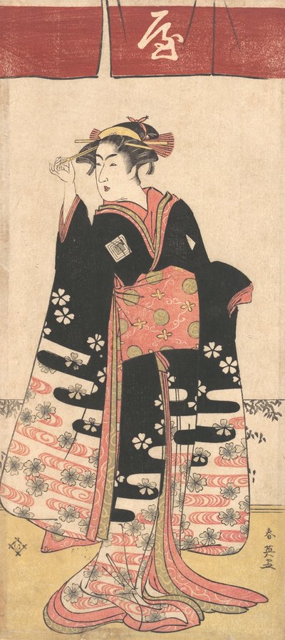 Skuespilleren Ichikawa Monosuke II i en uidentifisert kvinnerolle, ca. 1789. av Katsukawa Shun