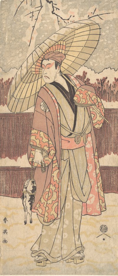 Den fjerde Matsumoto Koshiro som en mann som går under en paraply, ca. 1796. av Katsukawa Shun
