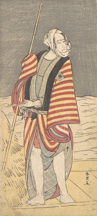 Den andre Ichikawa Komazo som en båtmann som står på dekket av en lekter, ca. 1793 av Katsukawa Shun