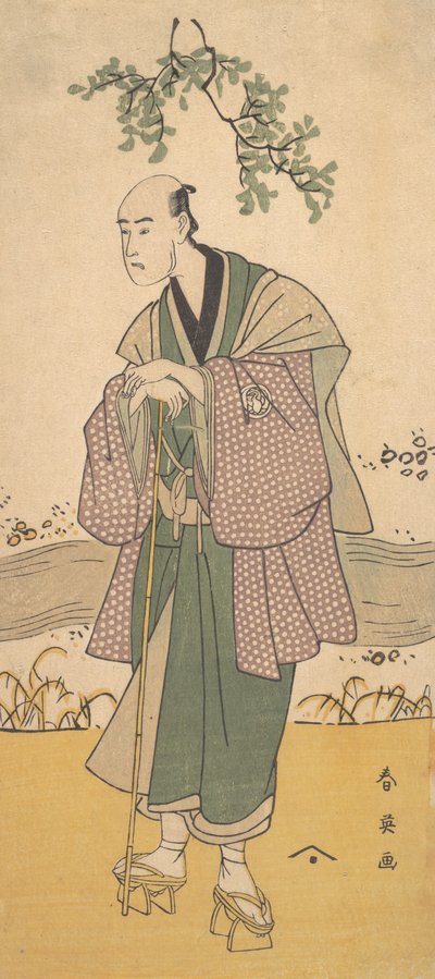 Den tredje Bando Hikosaburo som en mann som står på bredden av en elv, ca. 1793. av Katsukawa Shun