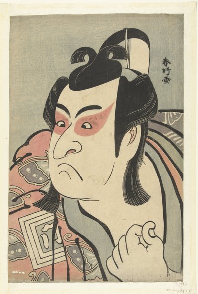 Bysteportrett av skuespilleren Ichikawa Monnosuke II i rollen som Soga no Goro. av Katsukawa Shunko