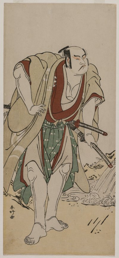Otani Hiroji III som en samurai som står ved siden av en bekk av Katsukawa Shunko
