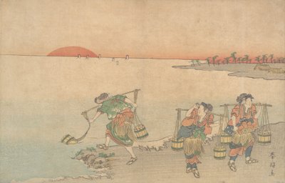 Three Water Carriers at the Shore, slutten av 1700-tallet. av Katsukawa Shunko
