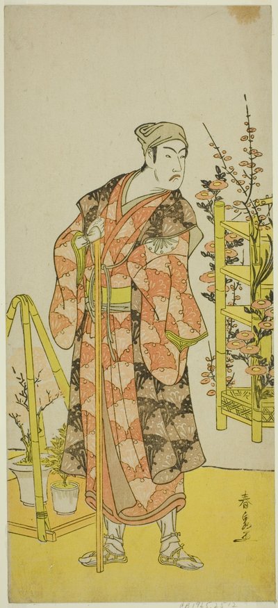 Skuespilleren Matsumoto Koshiro IV som planteselger Awashima no Yonosuke i stykket Mukashi Otoko Yuki no Hinagata, fremført på Ichimura Theatre i den ellevte måneden, 1781 av Katsukawa Shunsen