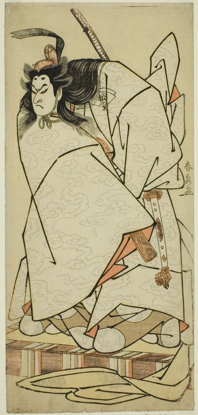 Skuespilleren Onoe Matsusuke I som Ashikaga Takauji i stykket Kumoi no Hana Yoshino no Wakamusha, fremført på Nakamura Theatre i den ellevte måneden, 1786 av Katsukawa Shunsen
