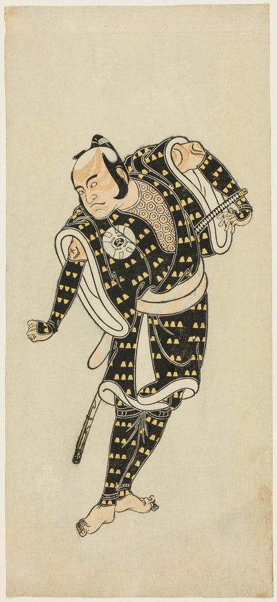Skuespiller Bandô Matatarô IV som Gempachibyôe i "Snowflakes: Plum Blossoms Kaomise" ("Mutsu no hana ume no kaomise") av Katsukawa Shunsho