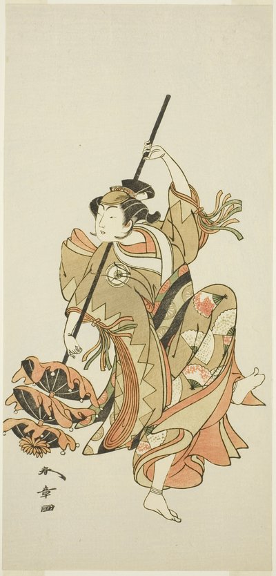 Skuespiller Iwai Hanshiro IV utfører den trippel paraplydansen i "Flower of Japan: Ono no Komachi