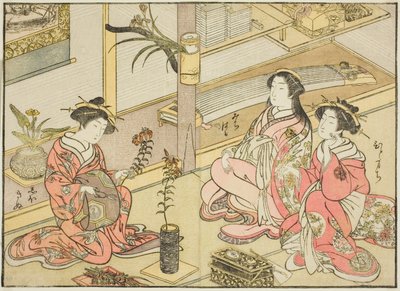 Kurtisaner fra Kadotsutaya, fra boken "Mirror of Beautiful Women of the Pleasure Quarters (Seiro bijin awase sugata kagami)," vol. 1 av Katsukawa Shunsho