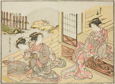 Kurtisaner fra Kagemanjiya, fra boken "Mirror of Beautiful Women of the Pleasure Quarters (Seiro bijin awase sugata kagami)," vol. 1 av Katsukawa Shunsho