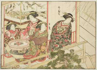 Kurtisaner fra Kiribishiya, fra boken "Mirror of Beautiful Women of the Pleasure Quarters (Seiro bijin awase sugata kagami)," vol. 2 av Katsukawa Shunsho