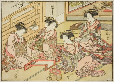 Courtesans of the Matsubaya, fra boken "Mirror of Beautiful Women of the Pleasure Quarters (Seiro bijin awase sugata kagami)," vol. 1 av Katsukawa Shunsho