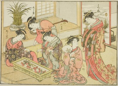 Kurtisaner fra Wakanaya, fra boken "Mirror of Beautiful Women of the Pleasure Quarters (Seiro bijin awase sugata kagami)," vol. 1 av Katsukawa Shunsho