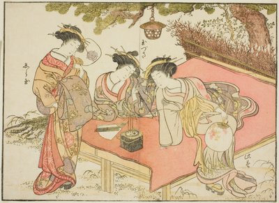 Kurtisaner fra Yadaya, fra boken "Mirror of Beautiful Women of the Pleasure Quarters (Seiro bijin awase sugata kagami)," vol. 1 av Katsukawa Shunsho