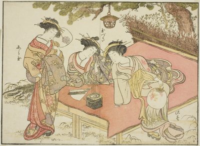 Kurtisaner fra Yadaya, fra boken "Mirror of Beautiful Women of the Pleasure Quarters (Seiro bijin awase sugata kagami) av Katsukawa Shunsho
