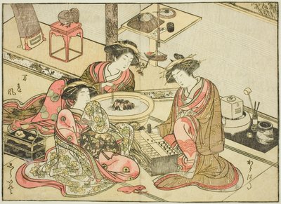 Kurtisaner fra Yamashiroya, fra boken "Mirror of Beautiful Women of the Pleasure Quarters (Seiro bijin awase sugata kagami)," vol. 2 av Katsukawa Shunsho