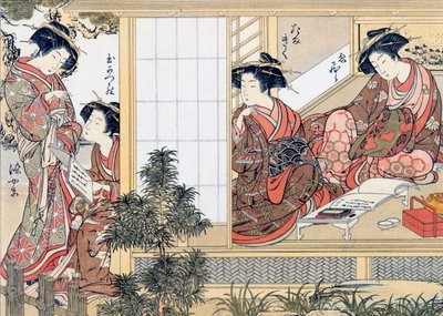 Kvinnelige japanske kurtisaner som leser og skriver, c1776. av Katsukawa Shunsho
