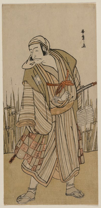 Ichikawa Danjuro V som en reisende ved siden av en irisklump av Katsukawa Shunsho