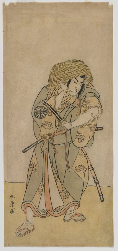 Kabuki-skuespiller Nakamura Nakazo I som en samurai i forkledning, Edo-periode, midten av 1770-tallet (farget treblokktrykk) av Katsukawa Shunsho
