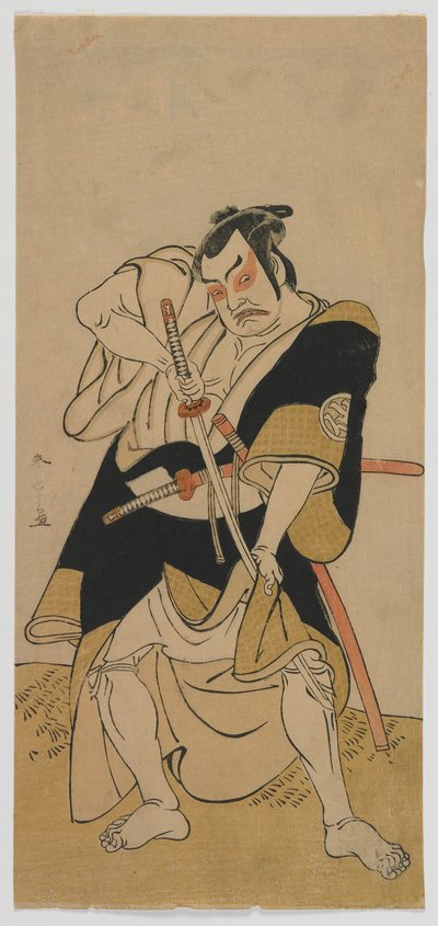 Kabuki-skuespiller Nakamura Sukegoro II som en samurai, Edo-periode, slutten av 1770-tallet (farget treblokktrykk) av Katsukawa Shunsho