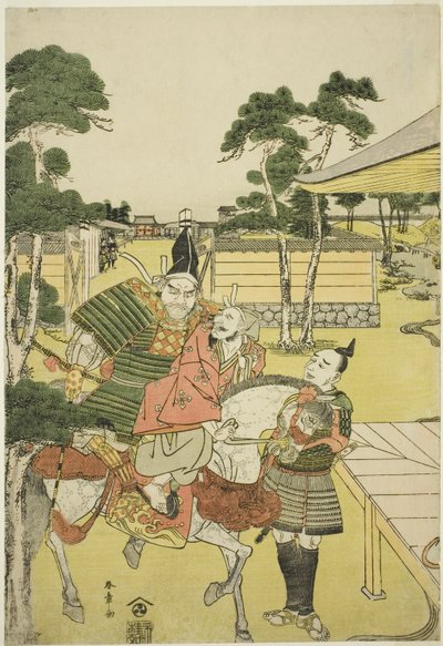 Musashibo Benkei tar med den fangede Tosabo Shoshunen til Yoshitsune i stykket Horikawa Youchi no Zu Uki-e Nimaitsuzuki av Katsukawa Shunsho