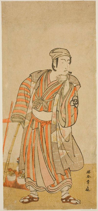 Skuespilleren Bando Mitsugoro I som Taira no Tadamori forkledd som potteplanteselger i stykket Sakuya Kono Hana no Kaomise, fremført på Nakamura Theatre i den ellevte måneden, 1776 av Katsukawa Shunsho