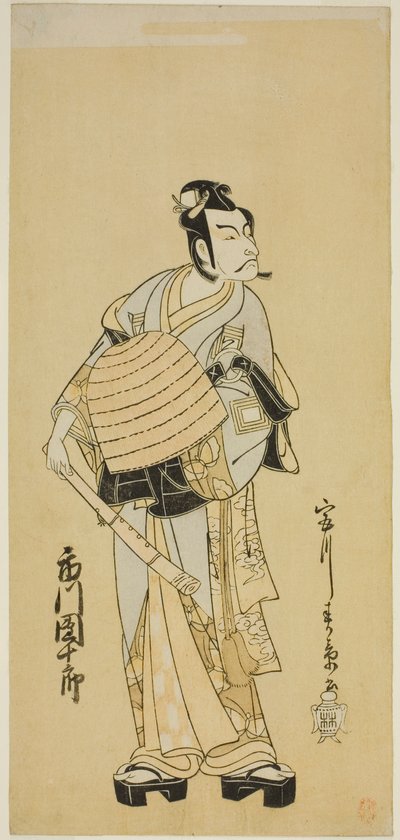 Skuespilleren Ichikawa Danjuro V som Soga no Goro forkledd som en Komuso i stykket Sakai-cho Soga Nendaiki, fremført på Nakamura Theatre i den første måneden, 1771 av Katsukawa Shunsho
